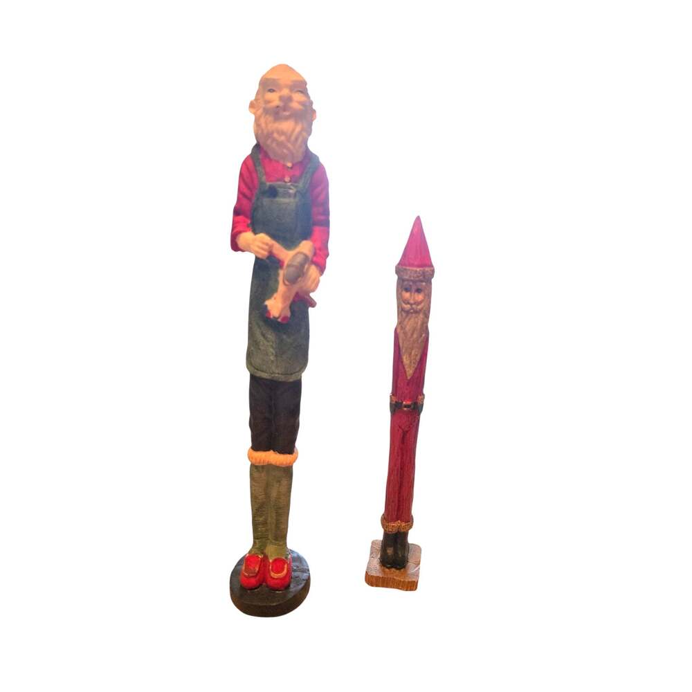 Two Vintage Old World Pencil Santa's 12" and 9" Ceramic and Resin